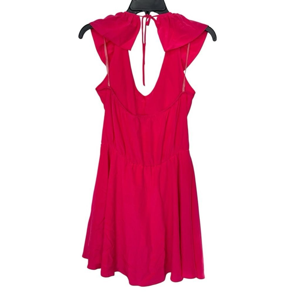 Amanda Uprichard | Hot Pink 100% Silk Ruffle Halter Mini Dress S - Picture 5 of 9